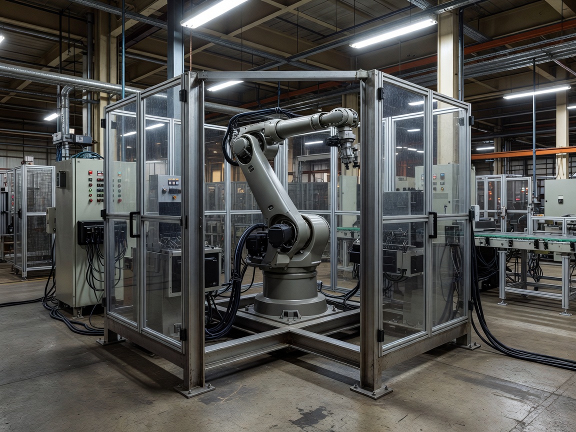 Guarded industrial robot cell with connected factory infrastructure