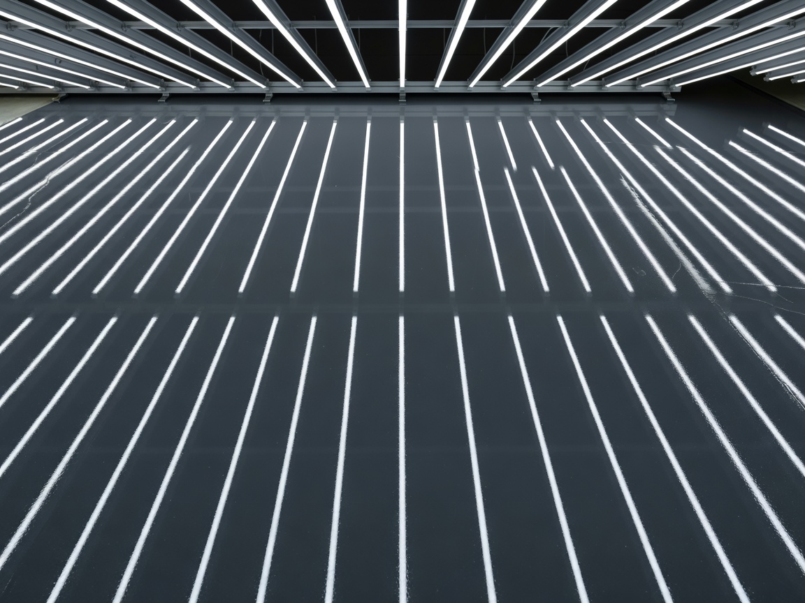Painted industrial surface reflecting parallel inspection light strips